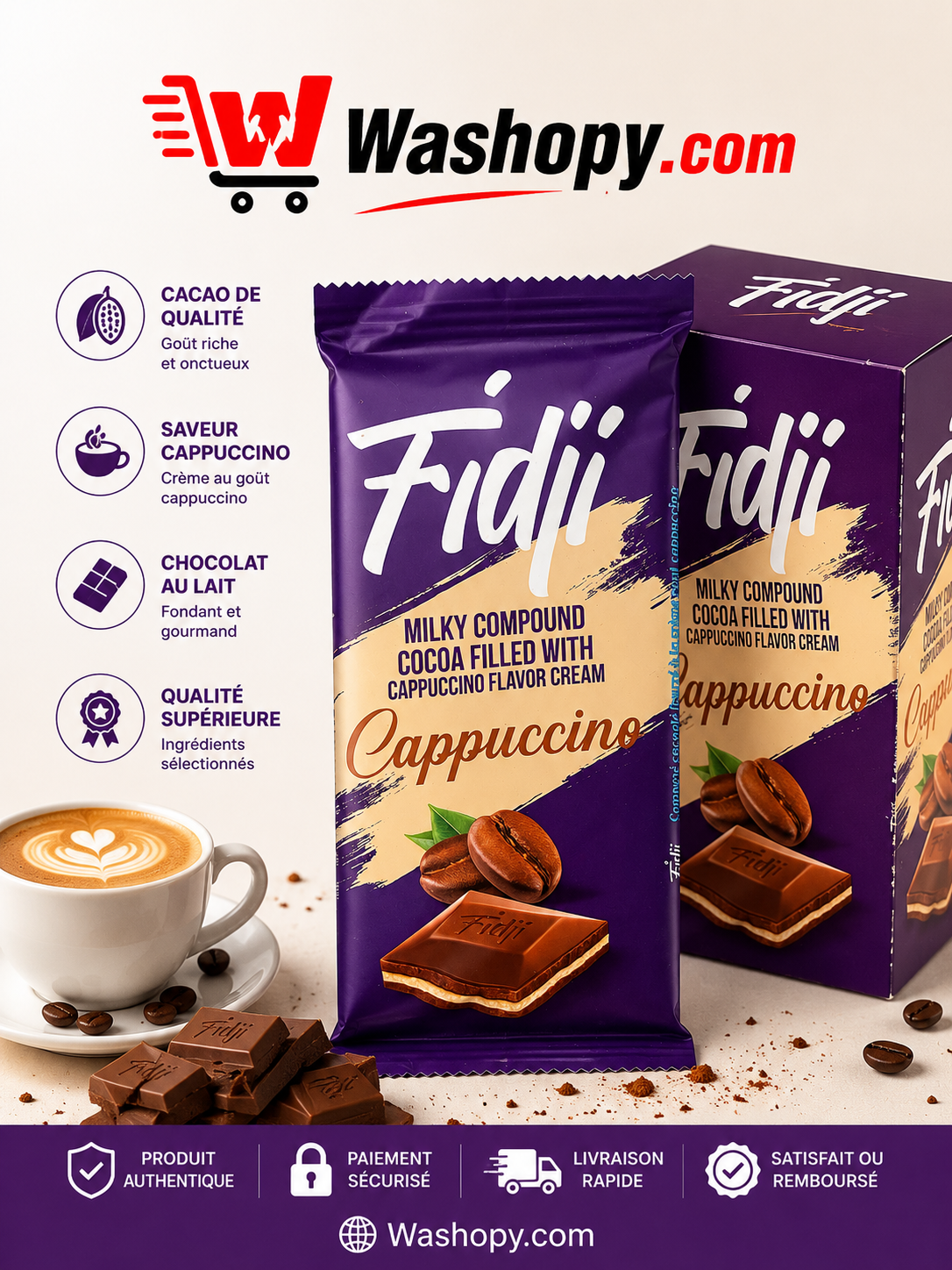 Fidii MILKY COMPOUND COCOA FILLED WITH CAPPUCCINO FLAVOR CREAM Cappuccine Fidi MILKY COMPOUND COCOA FILLED WITH CAPPUCCINO